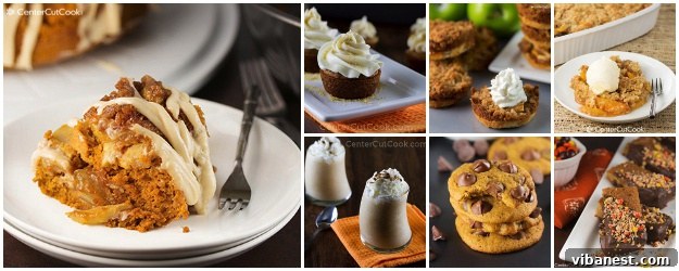 A beautiful spread of autumn-themed desserts including apple pie, pumpkin treats, and warm spices, perfect for fall gatherings.
