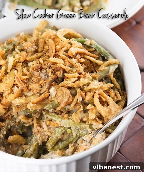 Creamy Green Bean Casserole with French Fried Onions Green bean casserole with creamy texture and crispy topping
