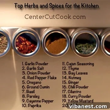 Various spices in small, uniform jars, neatly arranged, representing a well-stocked spice collection.