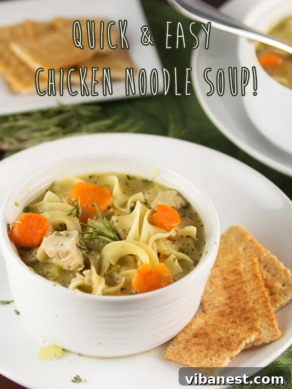 Delicious Homemade Chicken Noodle Soup A steaming bowl of homemade chicken noodle soup, garnished with fresh parsley.