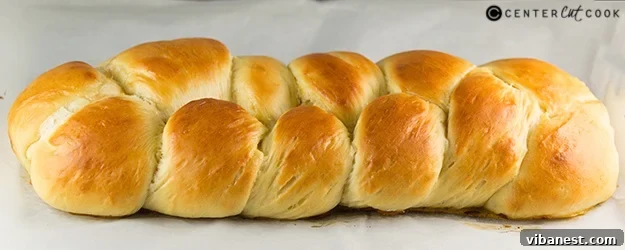 Golden braided Challah bread loaf