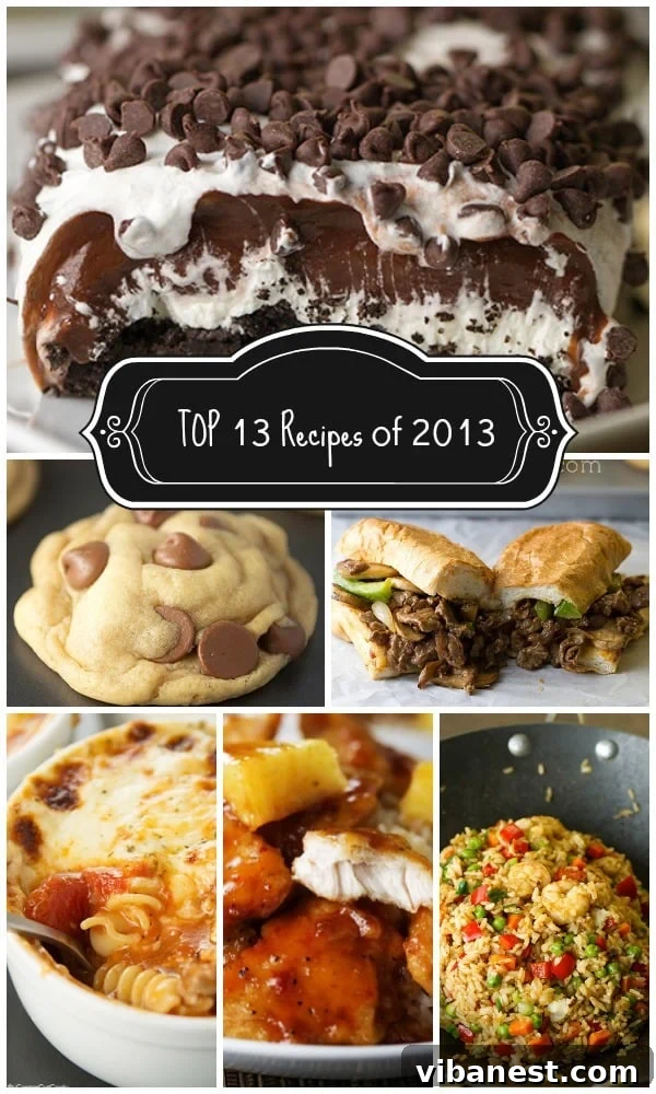 CenterCutCook's Top Recipes 2013 Collage A vibrant collage showcasing the top 13 most popular recipes from CenterCutCook in 2013, featuring diverse dishes from savory dinners to decadent desserts.