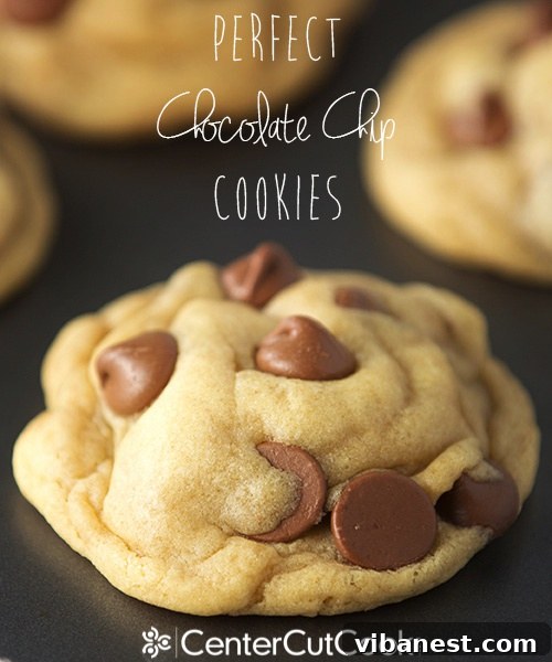 Recipe for Perfect Soft Chocolate Chip Cookies Stack of freshly baked, thick, and ultra-soft Perfect Chocolate Chip Cookies with abundant melty chocolate chips, ready to be eaten.