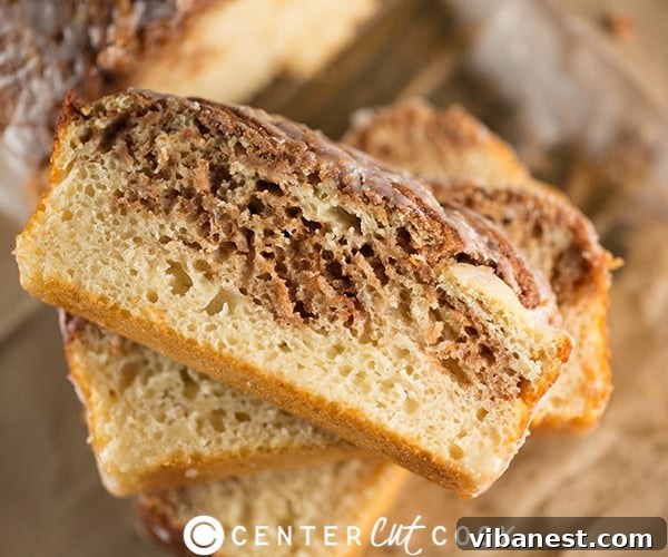 Cinnamon Bread Topping Top view of a whole Cinnamon Roll Bread loaf, showing the streusel topping