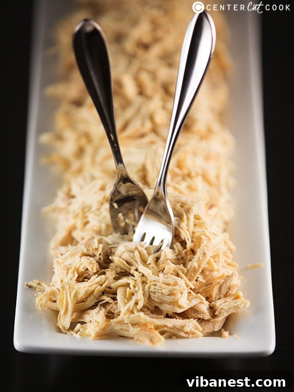 easy slow cooker shredded chicken 4 Close-up of easy slow cooker shredded chicken with seasoning