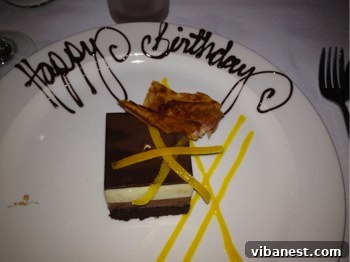 Signature Room Dessert Decadent white and dark chocolate mousse cake from The Signature Room