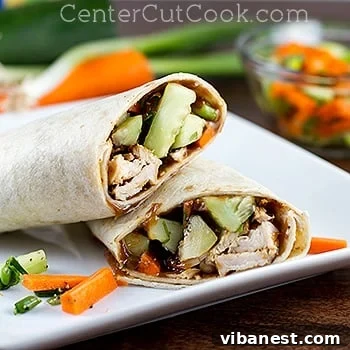 Thai crunch wrap internal view Inside of Thai crunch wrap showing chicken, salad, and peanut sauce
