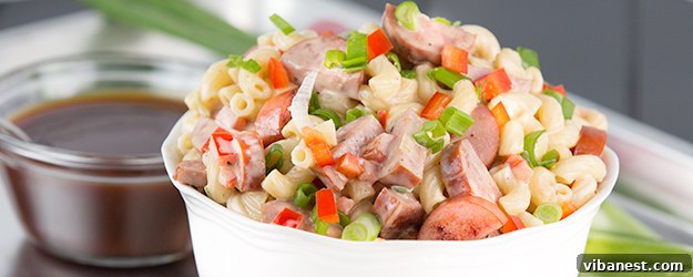 bbq macaroni salad with turkey kielbasa