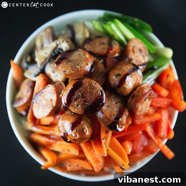 Italian Rice Bowl Sausage 4 Sliced pre-cooked Italian chicken sausage ready for sautéing