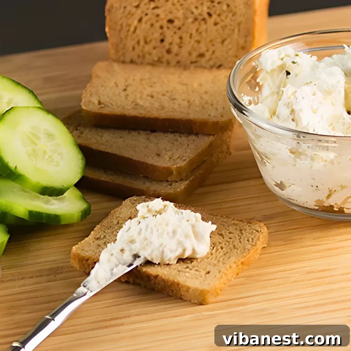 Crisp & Cool Cucumber Sandwiches 6 Spreading creamy herb mix on cocktail rye bread