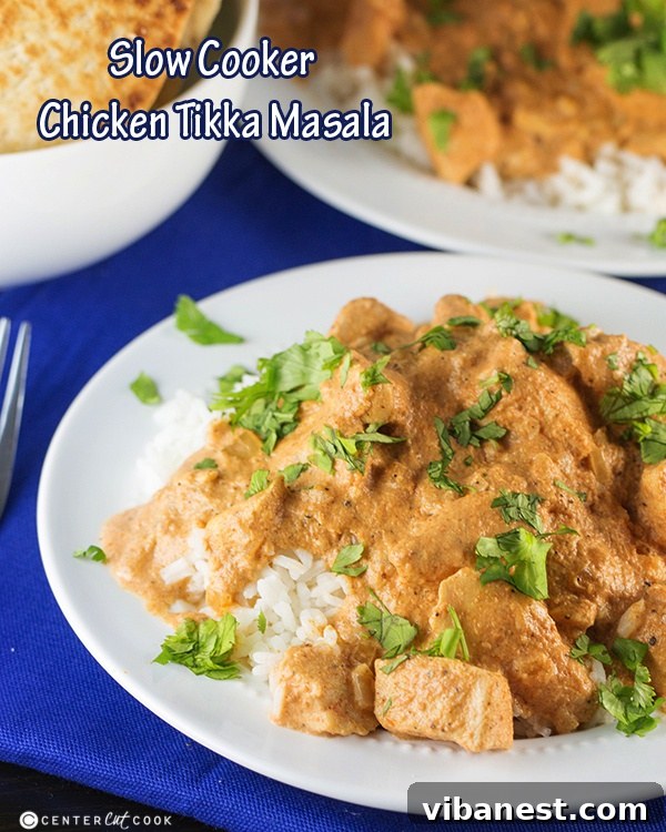 Slow Cooker Chicken Tikka Masala with cilantro garnish
