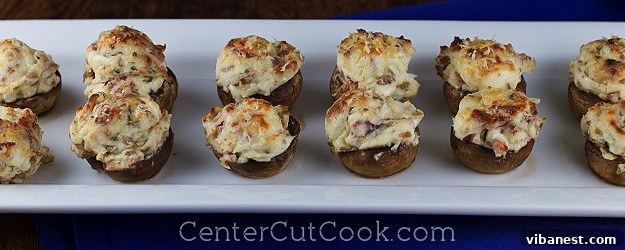 Delicious Bacon Parmesan Stuffed Mushrooms ready to serve