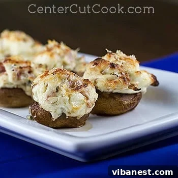 Close-up of baked Bacon Parmesan Stuffed Mushrooms