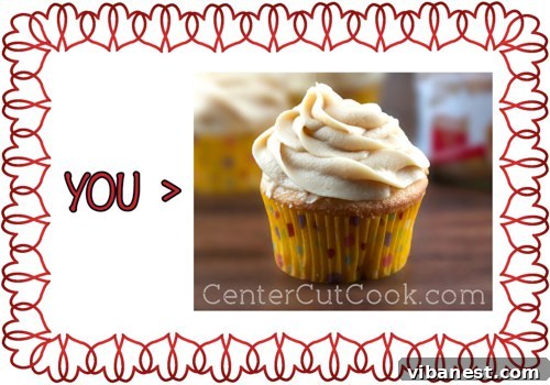 Heartfelt Valentine's Day message featuring a charming cupcake with Biscoff cream cheese frosting, symbolizing love and sweetness