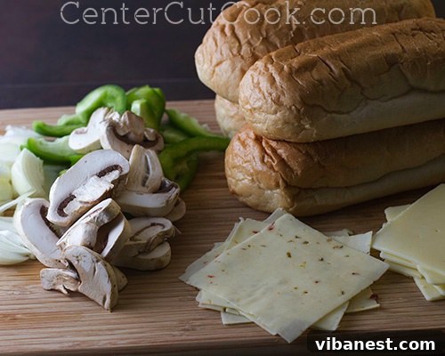 philly cheesesteak sandwiches 4.jpg Variety of fresh toppings for Philly Cheesesteak, including sliced onions, bell peppers, and mushrooms