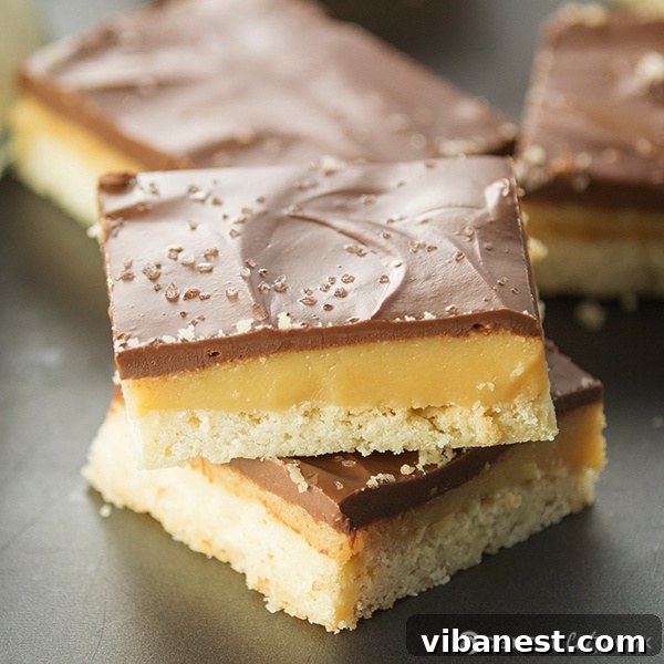 millionaire bars fb.jpg Millionaire Bars in a baking pan, ready to be cut
