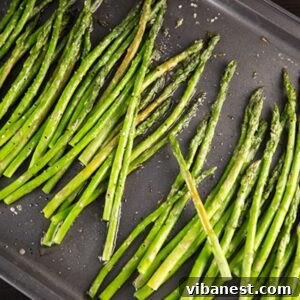 oven roasted asparagus on a baking sheet