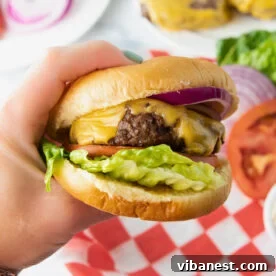 cheeseburger in the air fryer with lettuce, tomato and onion