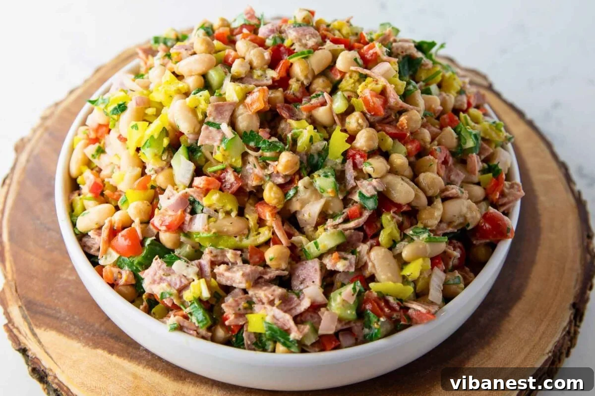 Hearty Italian Bean Salad with Herbs and Vinaigrette 11 Italian Dense Bean Salad served in a bowl for an easy lunch.